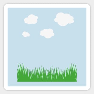 cloud and grass, white clouds green grass blue tee, sky t-shirt, blue sky cloud and grass, retro 8-bit clouds Magnet